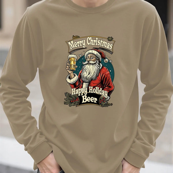 Santa Claus Pattern Men's Long Sleeve T-shirt Funny Christmas Tree Print Loose Tops Autumn Fashion X'mas Tees New Year Clothing
