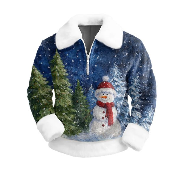 Cartoon Christmas Pattern Hoodie Men'S Long Sleeved Casual Collared Sweatshirt Christmas Party Costumes Navidad