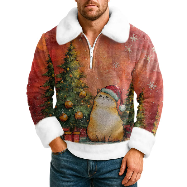 Cartoon Christmas Pattern Hoodie Men'S Long Sleeved Casual Collared Sweatshirt Christmas Party Costumes Navidad