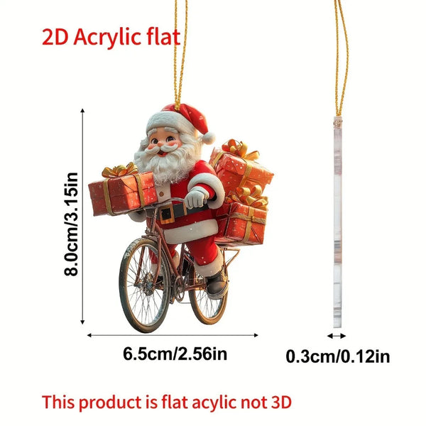 2d Acrylic Winter Decorative Hanging Cartoon Santa Claus Bicycle Gifts Christmas Pendants Christmas Tree Decoration