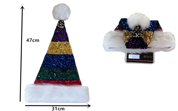 Splicing Christmas Santa Hat Xmas Long Plush Holiday Red Hat For Woman And Man