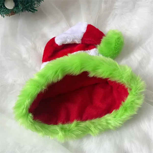 Splicing Christmas Santa Hat Xmas Long Plush Holiday Red Hat For Woman And Man