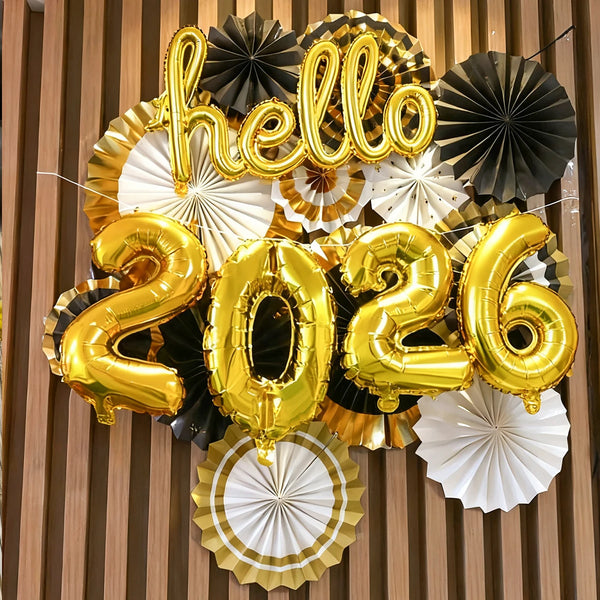 7pcs Hello 2026 New Year aluminum foil balloon set