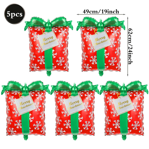 5Pcs Christmas Balloons Red Green Bow Bell Wreath Hanging Christmas Ball Foil Balloons Xmas Party Holiday Celebration Decoration