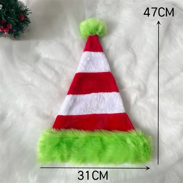 Splicing Christmas Santa Hat Xmas Long Plush Holiday Red Hat For Woman And Man