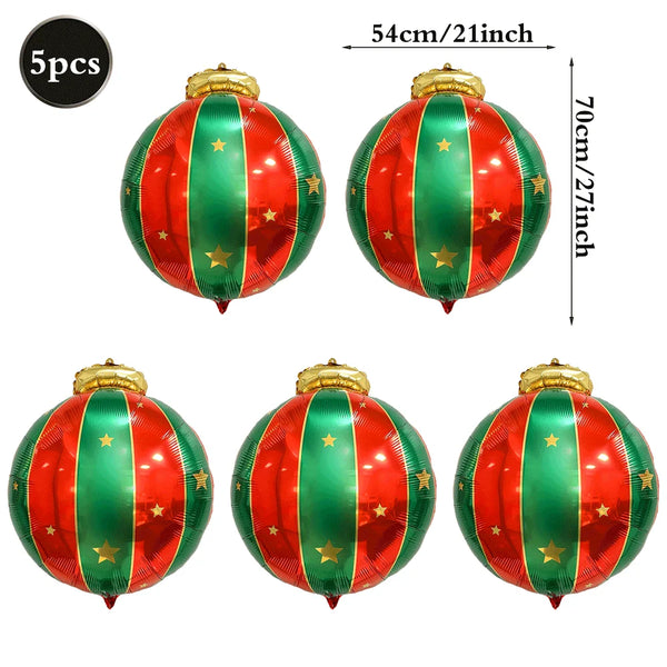 5Pcs Christmas Balloons Red Green Bow Bell Wreath Hanging Christmas Ball Foil Balloons Xmas Party Holiday Celebration Decoration