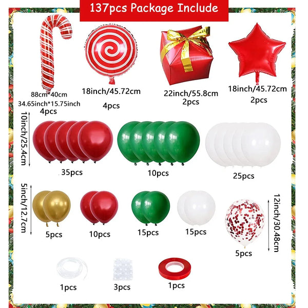 137PCS Christmas Balloon Set Candy Cane Aluminum Film