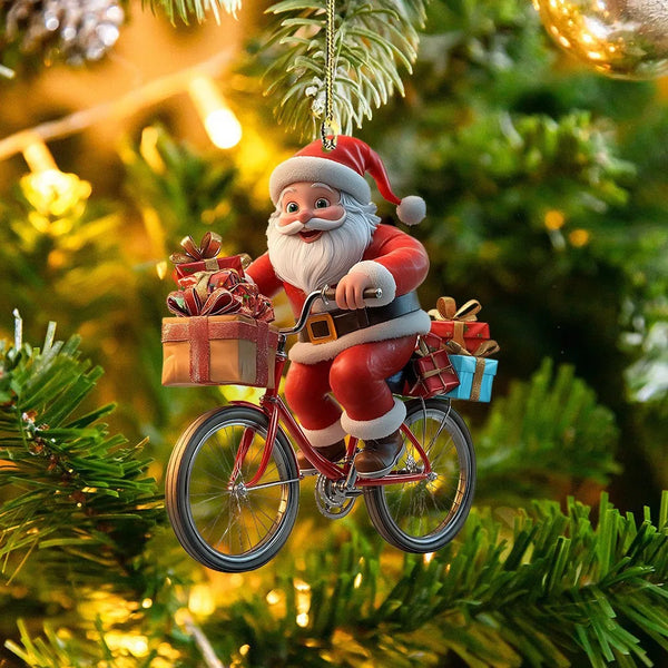 2d Acrylic Winter Decorative Hanging Cartoon Santa Claus Bicycle Gifts Christmas Pendants Christmas Tree Decoration