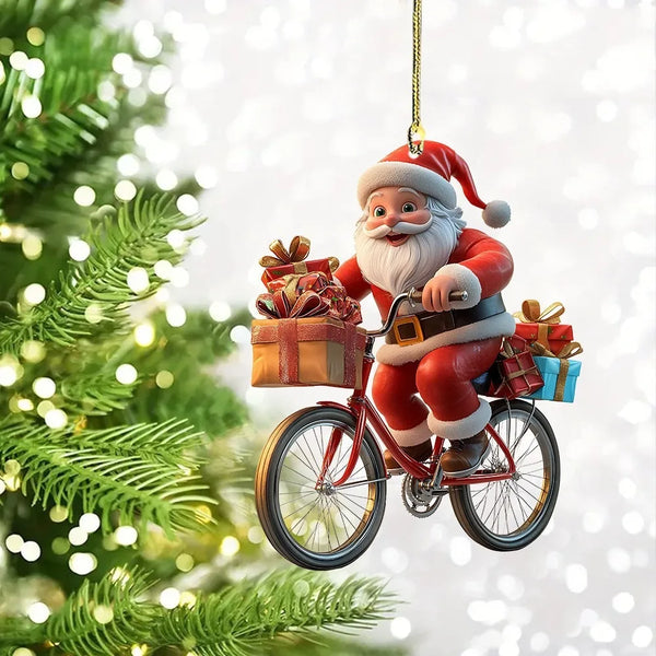 2d Acrylic Winter Decorative Hanging Cartoon Santa Claus Bicycle Gifts Christmas Pendants Christmas Tree Decoration