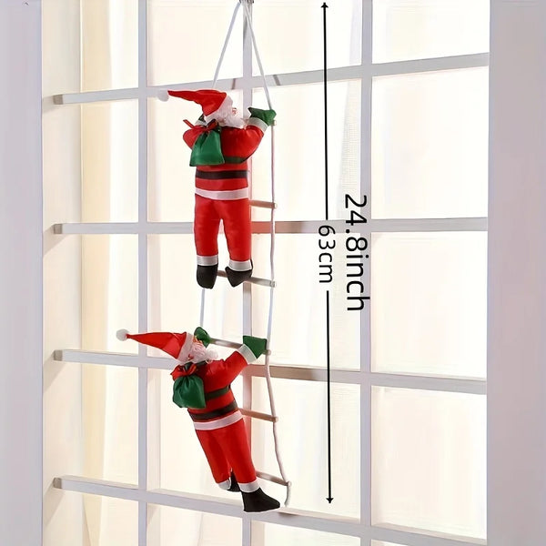 Decoration of Santa Claus on Ladders - Wall Hanging Polyethylene Santa Claus Statue, Festival Party Prop, No Battery Required