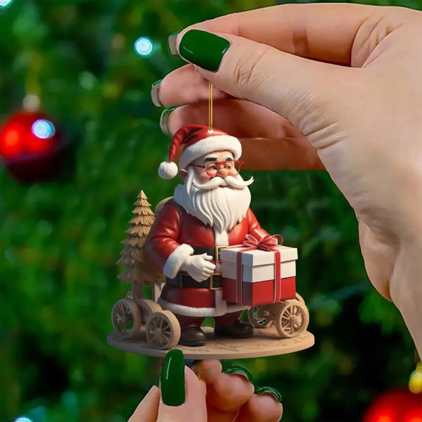 2d Acrylic Winter Decorative Hanging Cartoon Santa Claus Bicycle Gifts Christmas Pendants Christmas Tree Decoration