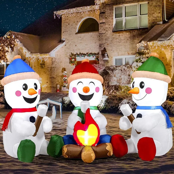 6 FT Long Christmas Inflatable Snowman with Campfire 3 Pack Small Snowman with Built-in LEDs Christmas Blow Up Yard Decoration