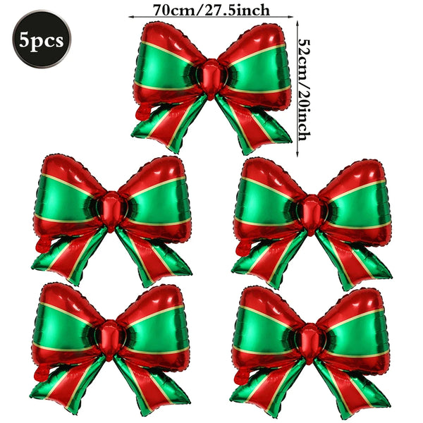 5Pcs Christmas Balloons Red Green Bow Bell Wreath Hanging Christmas Ball Foil Balloons Xmas Party Holiday Celebration Decoration