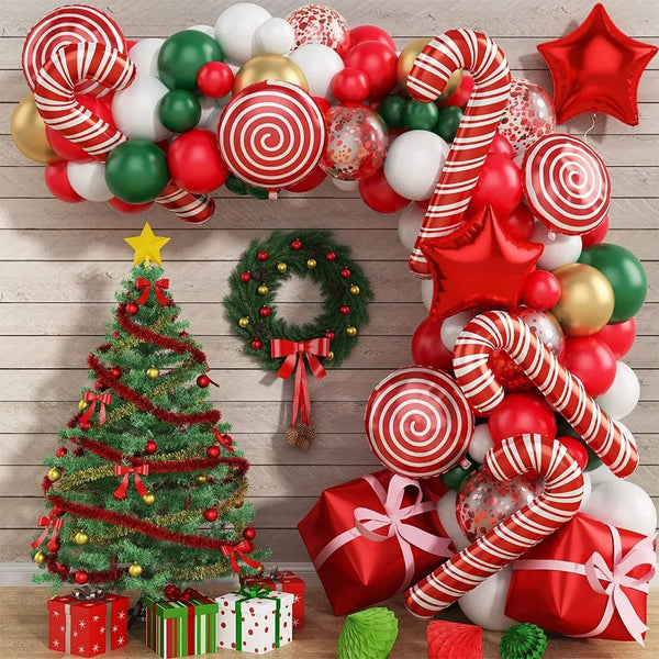 137PCS Christmas Balloon Set Candy Cane Aluminum Film