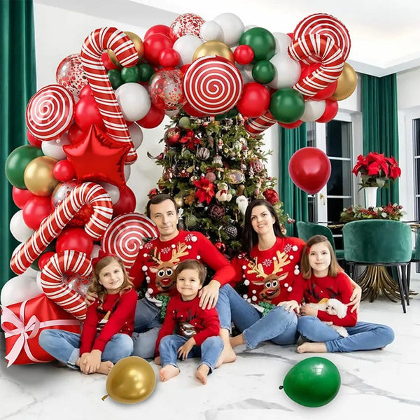 137PCS Christmas Balloon Set Candy Cane Aluminum Film