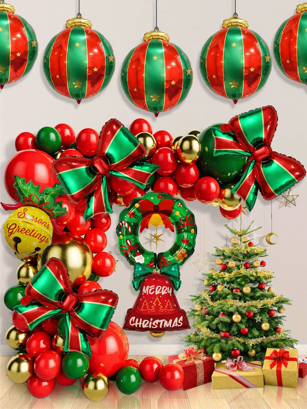5Pcs Christmas Balloons Red Green Bow Bell Wreath Hanging Christmas Ball Foil Balloons Xmas Party Holiday Celebration Decoration