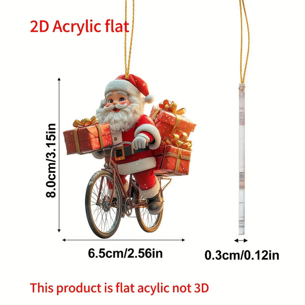 2d Acrylic Winter Decorative Hanging Cartoon Santa Claus Bicycle Gifts Christmas Pendants Christmas Tree Decoration