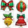 5Pcs Christmas Balloons Red Green Bow Bell Wreath Hanging Christmas Ball Foil Balloons Xmas Party Holiday Celebration Decoration