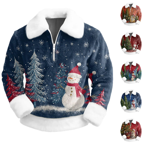 Cartoon Christmas Pattern Hoodie Men'S Long Sleeved Casual Collared Sweatshirt Christmas Party Costumes Navidad
