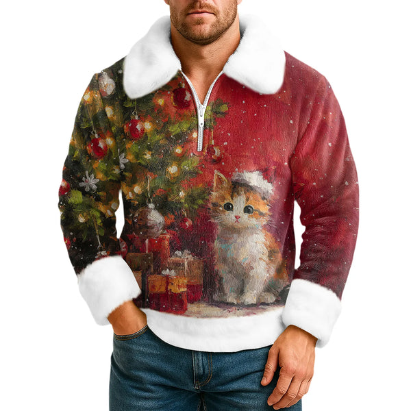 Cartoon Christmas Pattern Hoodie Men'S Long Sleeved Casual Collared Sweatshirt Christmas Party Costumes Navidad