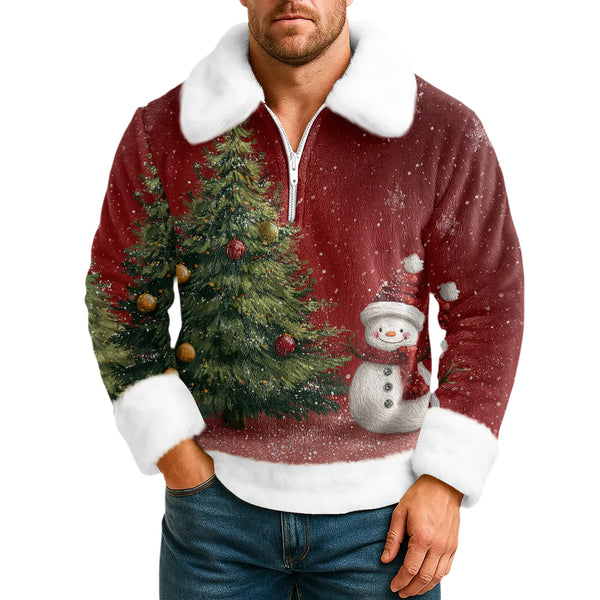 Cartoon Christmas Pattern Hoodie Men'S Long Sleeved Casual Collared Sweatshirt Christmas Party Costumes Navidad