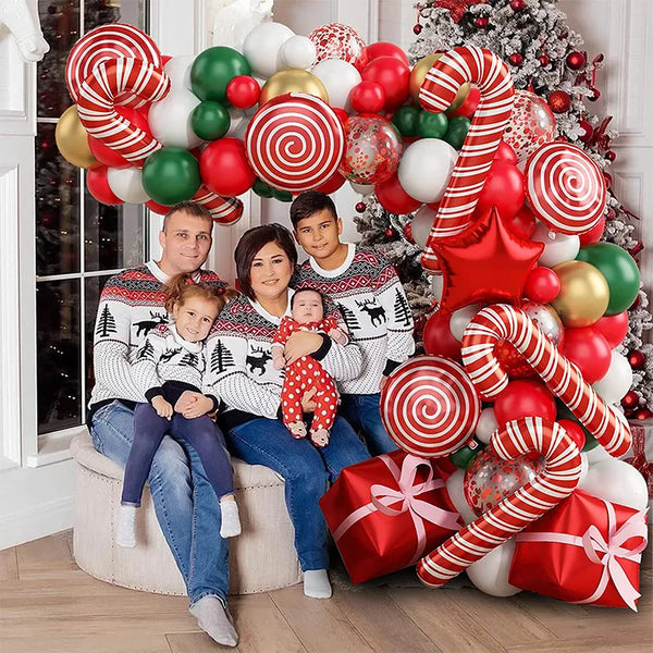 137PCS Christmas Balloon Set Candy Cane Aluminum Film
