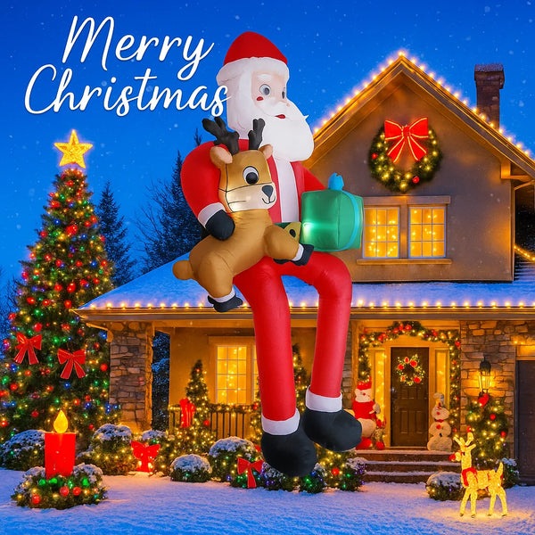 9.5FT Inflatable Christmas Santa Claus Decoration Reindeer Gift LED Home Ornament Christmas Gifts Supplies Toy Xmas Yard Decor