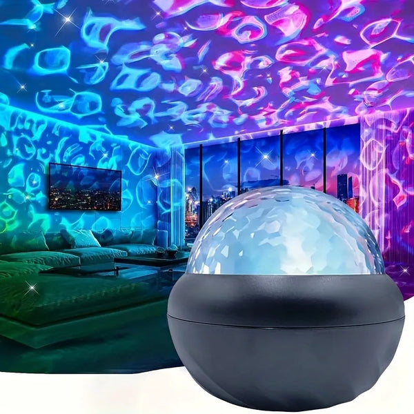 1PC Star Projector Night Light - USB Powered Galaxy Lamp with Remote Water Ripple & RGB Color Changing for Home Decor