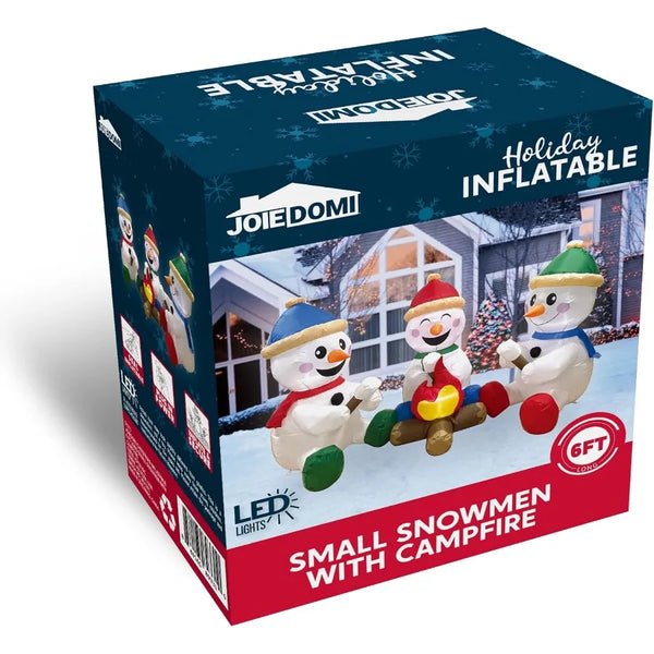 6 FT Long Christmas Inflatable Snowman with Campfire 3 Pack Small Snowman with Built-in LEDs Christmas Blow Up Yard Decoration