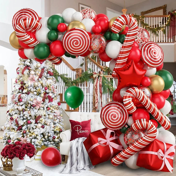 137PCS Christmas Balloon Set Candy Cane Aluminum Film