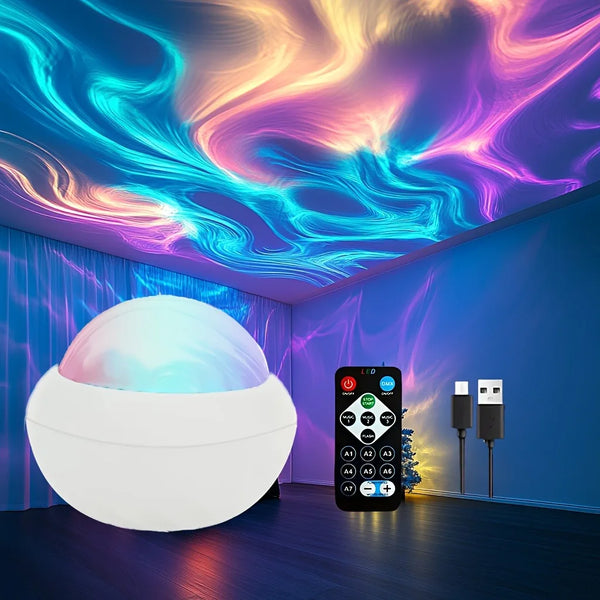 1PC Star Projector Night Light - USB Powered Galaxy Lamp with Remote Water Ripple & RGB Color Changing for Home Decor