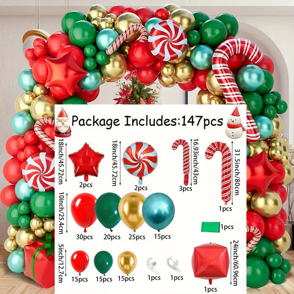 137PCS Christmas Balloon Set Candy Cane Aluminum Film